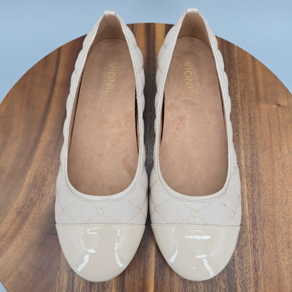 Vionic Desiree Shoes Womens 9 Nude Beige Leather Quilted Ballet Flats Comfort - Picture 5 of 8